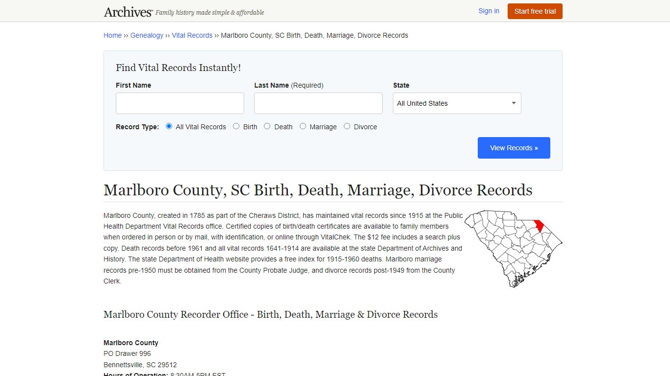 Marlboro County, SC Birth, Death, Marriage, Divorce Records - Archives.com