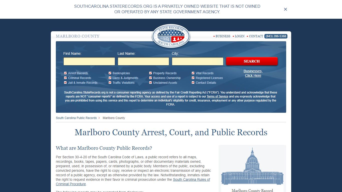 Marlboro County Arrest, Court, and Public Records