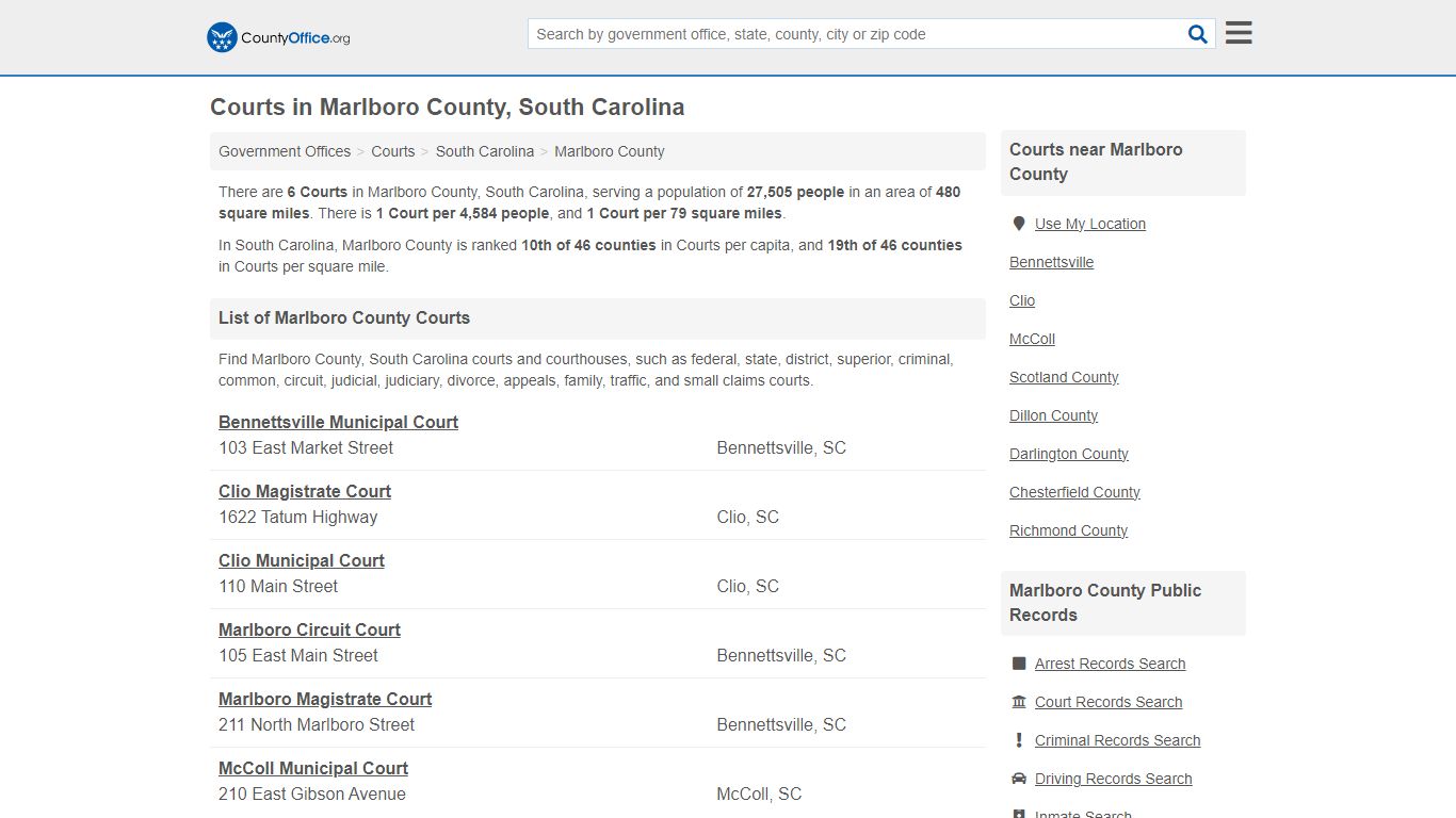 Courts - Marlboro County, SC (Court Records & Calendars)